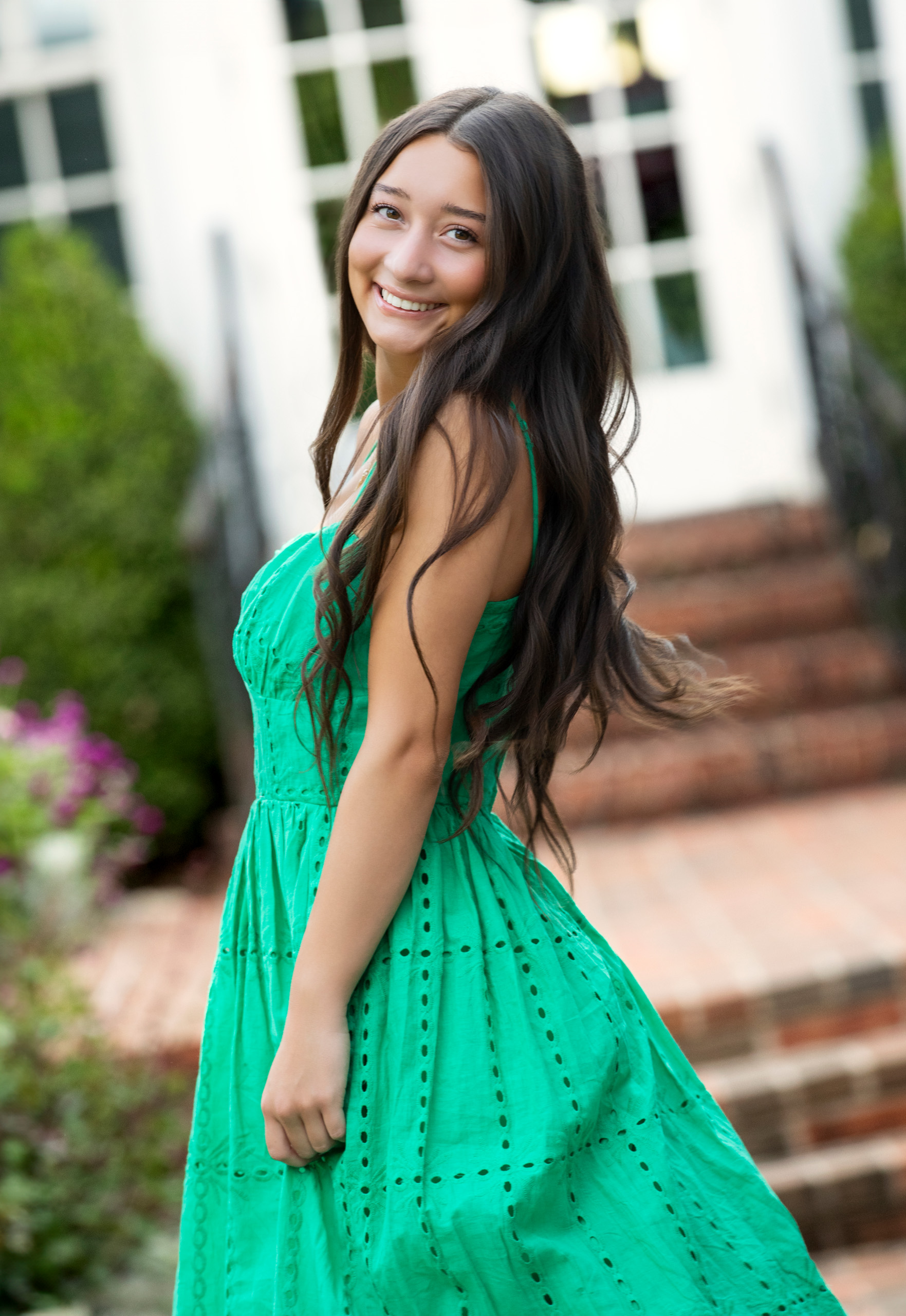 high school senior portrait on patio